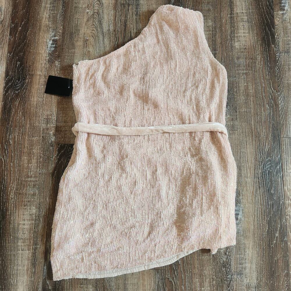 Retrofete Ella Sequin Dress in Taffy Pink Size XL One Shoulder Belt NWT - Picture 5 of 10